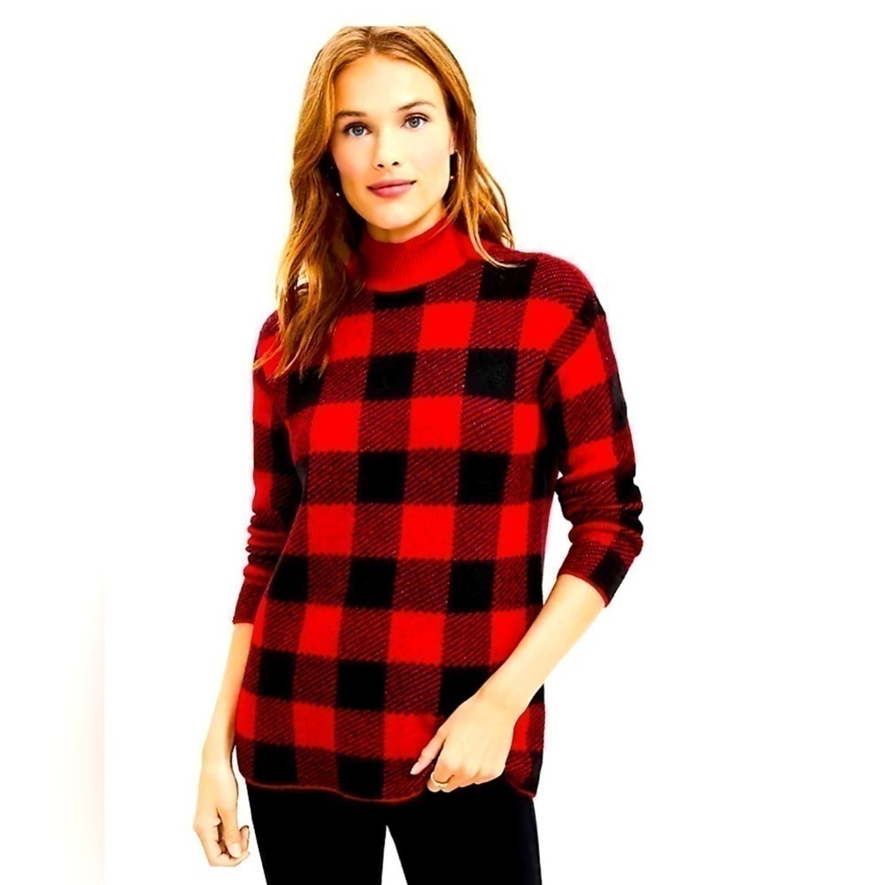 Loft Buffalo plaid mock turtleneck long sleeve sweater. Wool blend. Size MP.